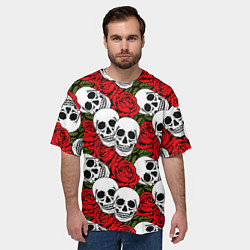 Футболка оверсайз мужская Черепа в розах, цвет: 3D-принт — фото 2
