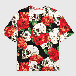 Мужская футболка оверсайз Черепки и розы