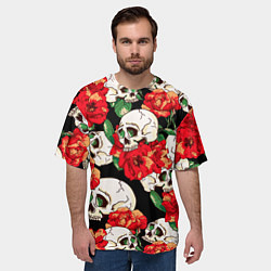 Футболка оверсайз мужская Черепки и розы, цвет: 3D-принт — фото 2