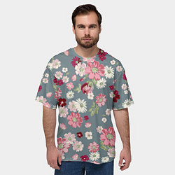 Футболка оверсайз мужская Цветочки, цвет: 3D-принт — фото 2