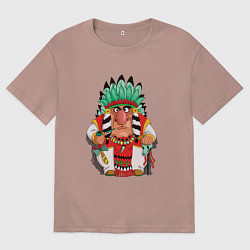 Футболка оверсайз мужская Забавные Индейцы 12, цвет: пыльно-розовый