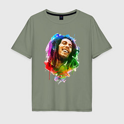 Футболка оверсайз мужская Улыбающийся Боб Марли, цвет: авокадо