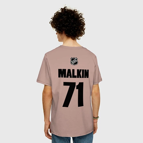 Мужская футболка оверсайз Pittsburgh Penguins: Malkin 71 / Пыльно-розовый – фото 4