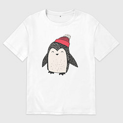 Футболка оверсайз мужская Зимний пингвин-мальчик, цвет: белый
