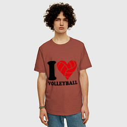 Футболка оверсайз мужская I love volleyball - Я люблю волейбол цвета кирпичный — фото 2