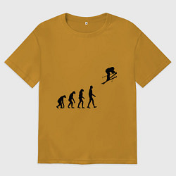 Футболка оверсайз мужская Эволюция лыжник, цвет: горчичный