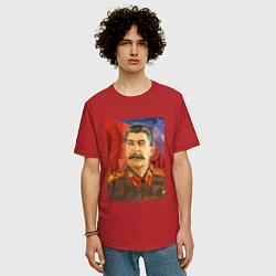 Футболка оверсайз мужская Сталин: полигоны, цвет: красный — фото 2