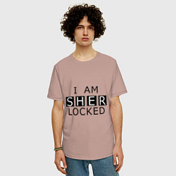 Футболка оверсайз мужская I am Sherlocked, цвет: пыльно-розовый — фото 2