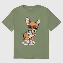 Футболка оверсайз мужская Чихуахуа с бабочкой, цвет: авокадо