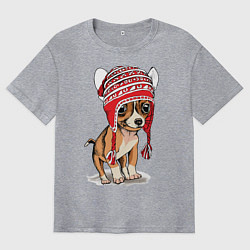 Футболка оверсайз мужская Чихуахуа в шапочке, цвет: меланж