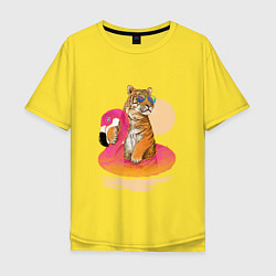 Футболка оверсайз мужская Тигр на фламинго, цвет: желтый