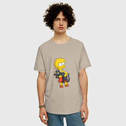 Футболка оверсайз мужская Лиза Симпсон и кот, цвет: миндальный — фото 2