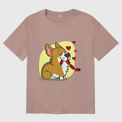 Футболка оверсайз мужская Влюбленный песик, цвет: пыльно-розовый