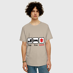 Футболка оверсайз мужская Главное в жизни – еда, сон , suzuki, цвет: миндальный — фото 2