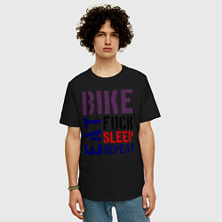 Футболка оверсайз мужская Bike eat sleep repeat, цвет: черный — фото 2