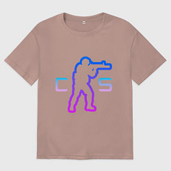Футболка оверсайз мужская CS - логотип с бойцом, цвет: пыльно-розовый