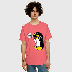 Футболка оверсайз мужская Пингвин: Linux, цвет: коралловый — фото 2