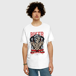 Футболка оверсайз мужская Cool biker Skull, цвет: белый — фото 2