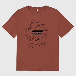Футболка оверсайз мужская Ateez автографы, цвет: кирпичный