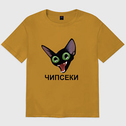 Футболка оверсайз мужская Чипсеки: кот-мем, цвет: горчичный