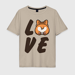 Футболка оверсайз мужская Love Corgi, цвет: миндальный