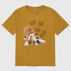 Футболка оверсайз мужская Sleep Eat Play Repeat Бульдог, цвет: горчичный