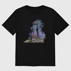 Футболка оверсайз мужская Crisp Point Lighthouse, цвет: черный