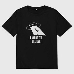 Футболка оверсайз мужская I want to believe кот, цвет: черный