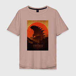 Футболка оверсайз мужская Godzilla and red sun, цвет: пыльно-розовый