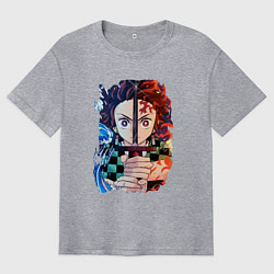 Футболка оверсайз мужская KIMETSU NO YAIBA, цвет: меланж