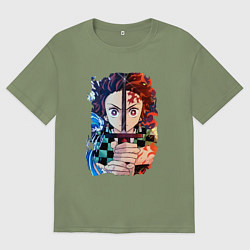 Футболка оверсайз мужская KIMETSU NO YAIBA, цвет: авокадо