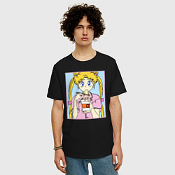 Футболка оверсайз мужская Sailor Moon Usagi Tsukino, цвет: черный — фото 2