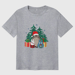 Футболка оверсайз мужская New Year Totoro, цвет: меланж