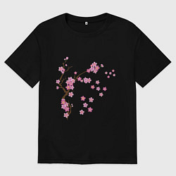 Футболка оверсайз мужская Розовая сакура, цвет: черный