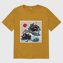 Футболка оверсайз мужская Битва японских котов Z, цвет: горчичный