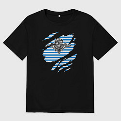 Футболка оверсайз мужская Рваная тельняшка, цвет: черный