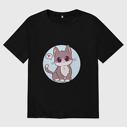Футболка оверсайз мужская Милый котёнок, цвет: черный