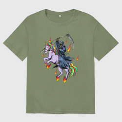 Футболка оверсайз мужская Смерть на единороге, цвет: авокадо