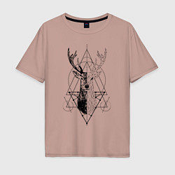 Футболка оверсайз мужская Polygonal deer, цвет: пыльно-розовый