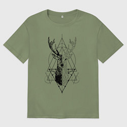 Футболка оверсайз мужская Polygonal deer, цвет: авокадо