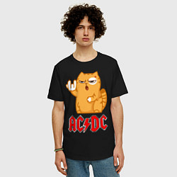 Футболка оверсайз мужская ACDC rock cat, цвет: черный — фото 2