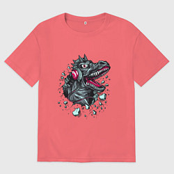 Футболка оверсайз мужская Музыкальный динозавр, цвет: коралловый