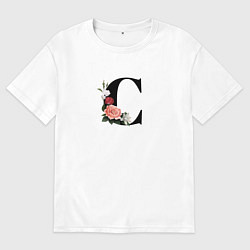 Футболка оверсайз мужская Буква с цветами, цвет: белый