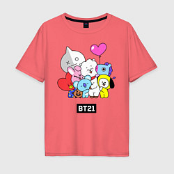 Футболка оверсайз мужская BT21, цвет: коралловый