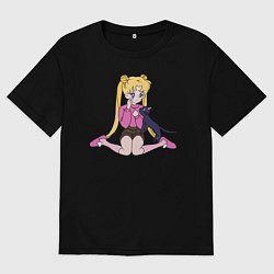 Футболка оверсайз мужская Усаги и Луна, цвет: черный