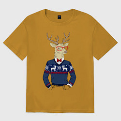 Футболка оверсайз мужская Hipster Deer, цвет: горчичный