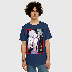 Футболка оверсайз мужская Сатору гото С кошечкой, цвет: тёмно-синий — фото 2