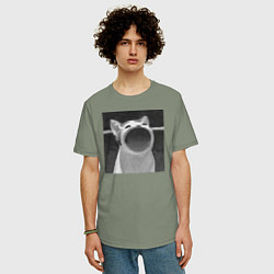 Футболка оверсайз мужская ЧБ Pop Cat, цвет: авокадо — фото 2