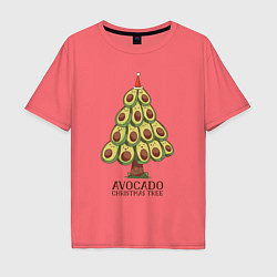 Футболка оверсайз мужская Avocado Christmas Tree, цвет: коралловый