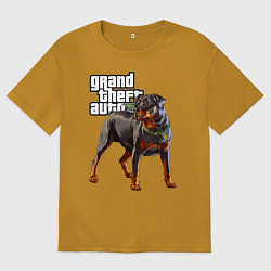Футболка оверсайз мужская ЧОП - ротвейлер из GTA 5, цвет: горчичный